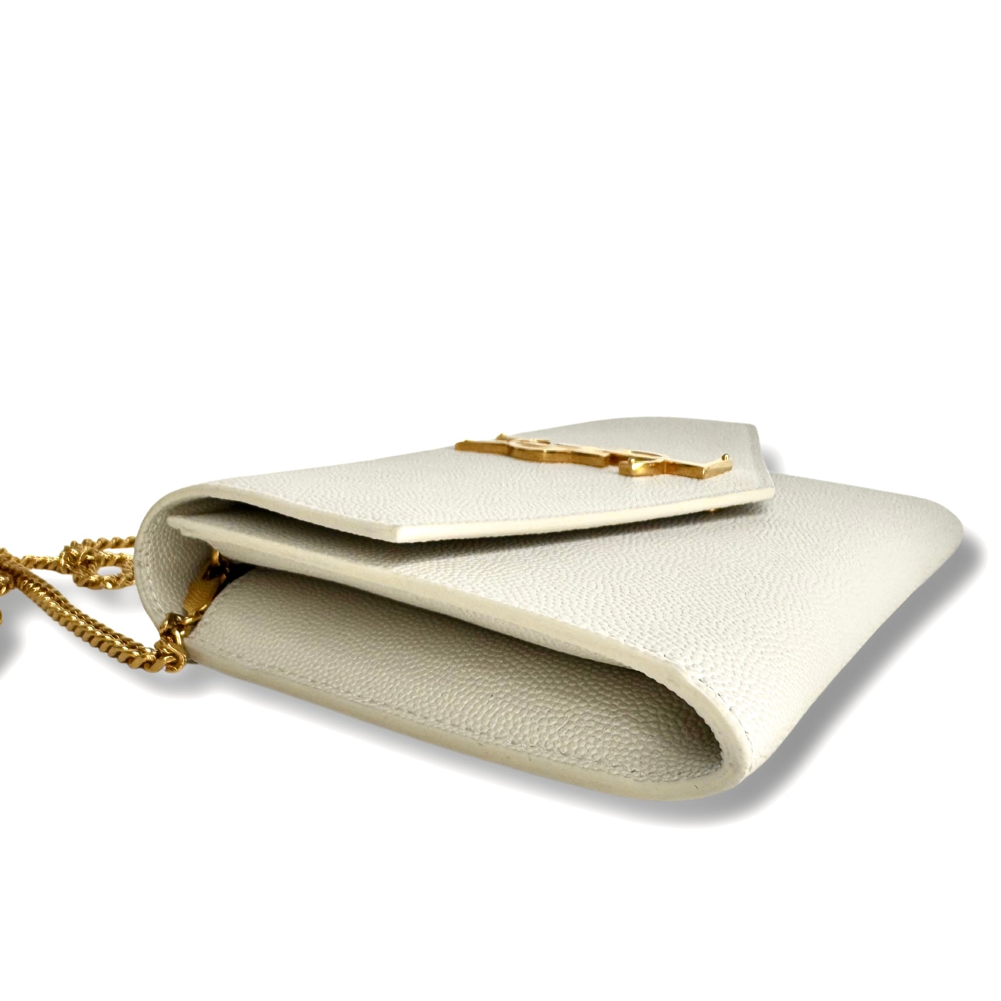 SAINT LAURENT  Grain De Poudre Monogram Uptown Chain Wallet Crema Soft