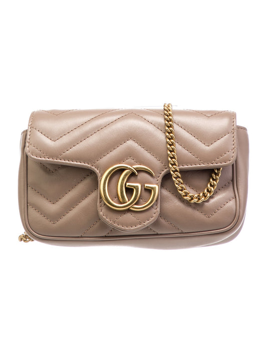 Gucci GG Marmont Leather Chain Shoulder Bag Pink Beige