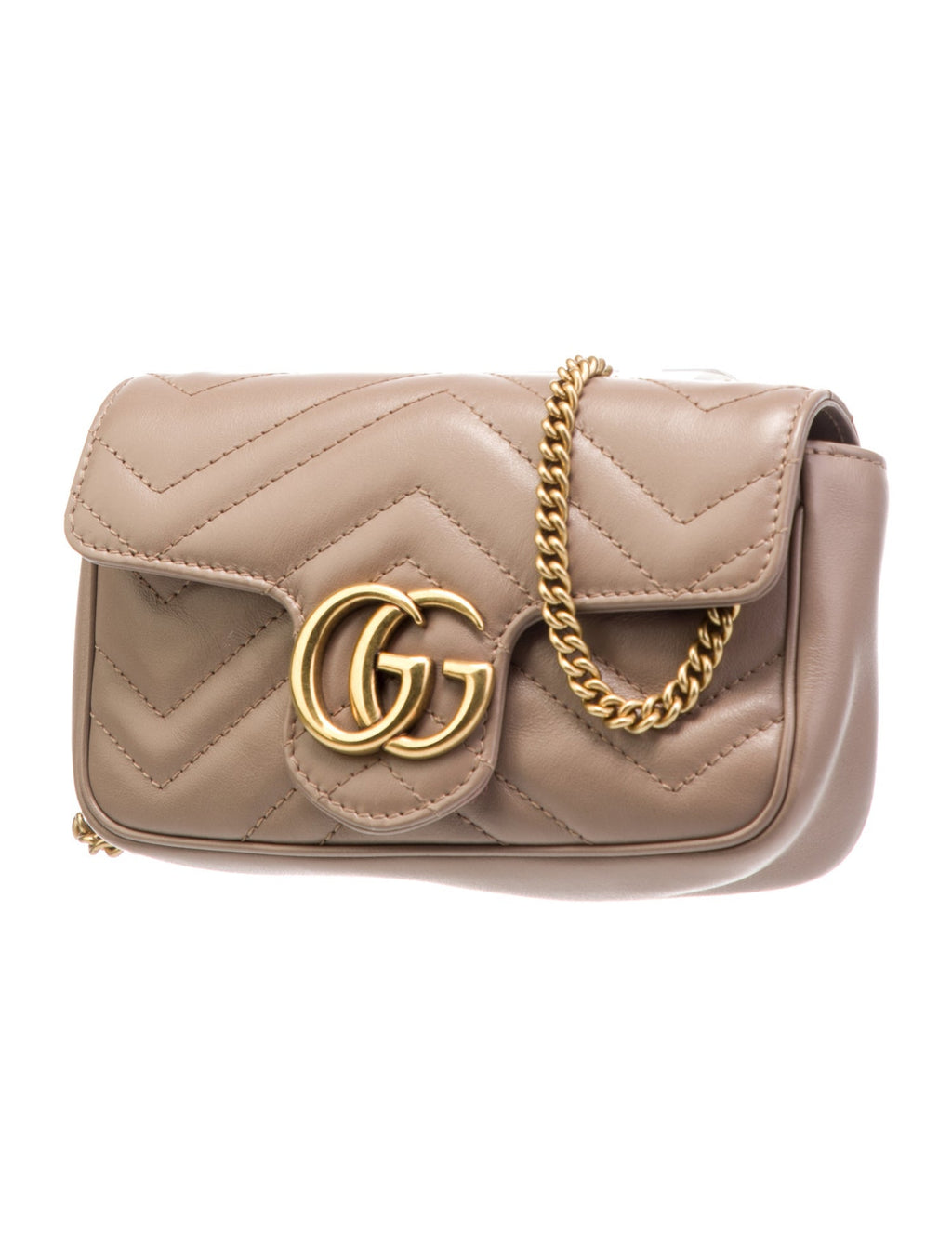 Gucci GG Marmont Leather Chain Shoulder Bag Pink Beige