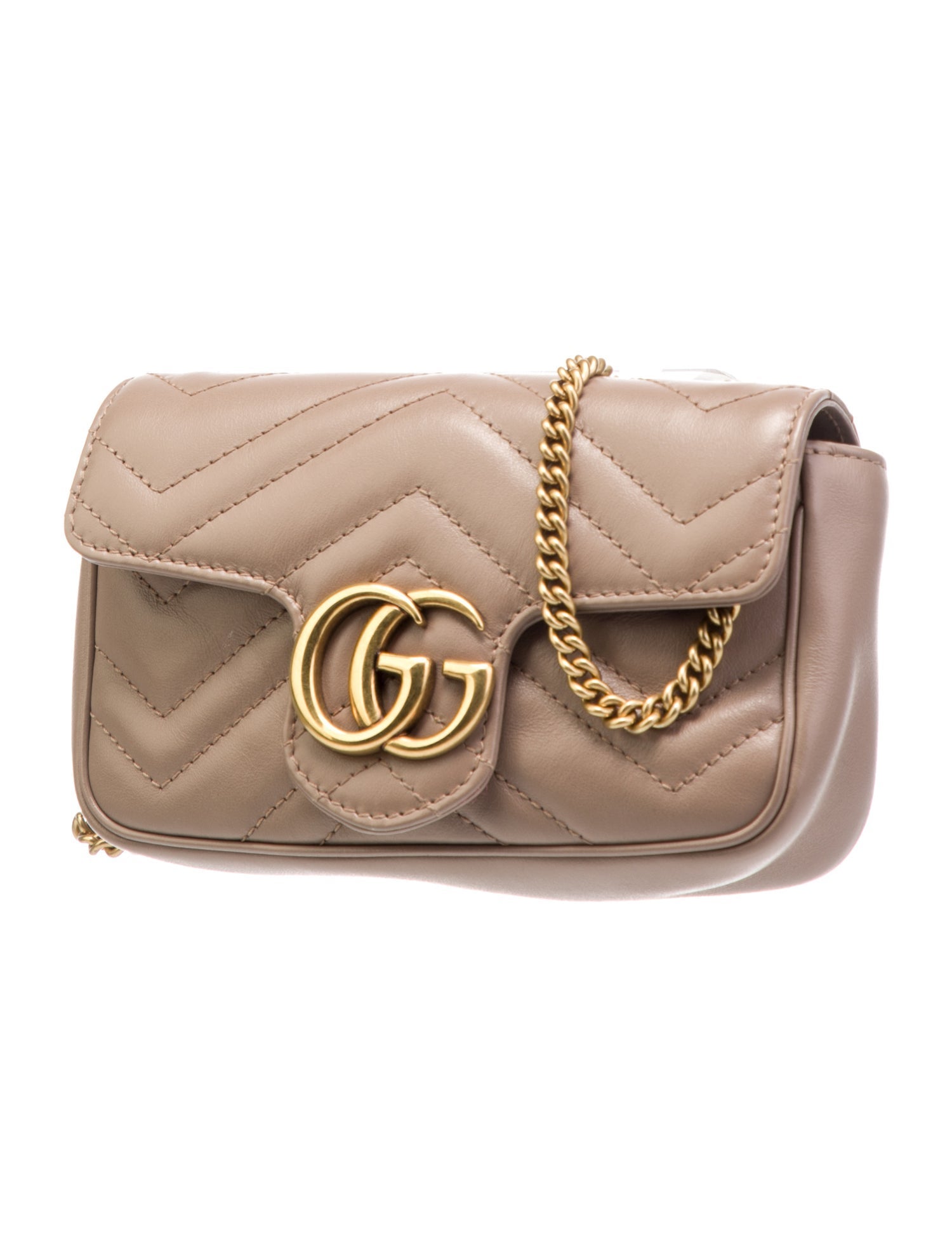 Gucci GG Marmont Leather Chain Shoulder Bag Pink Beige