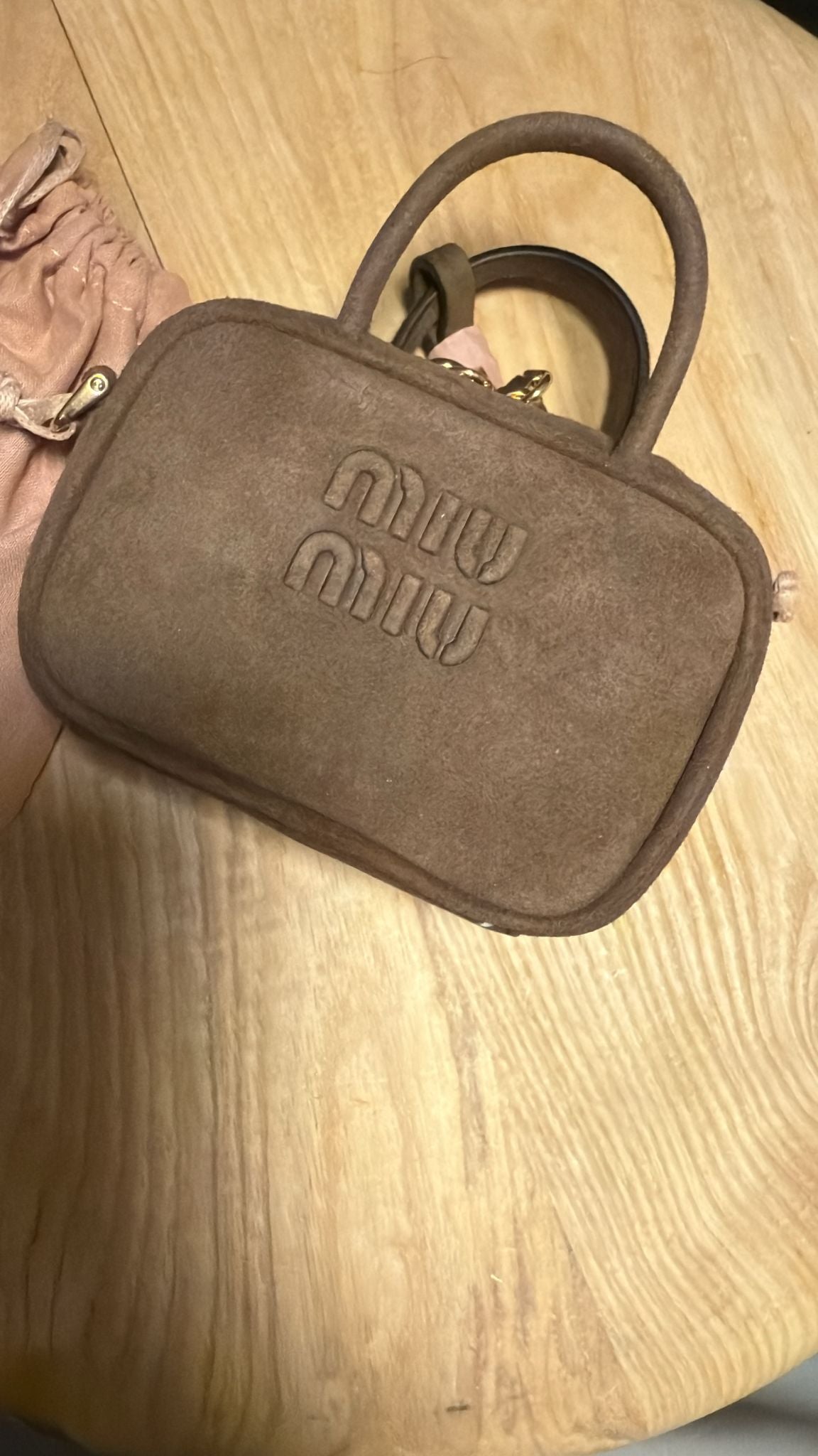 New MIU MIU Brown Suede Beau Micro Bag