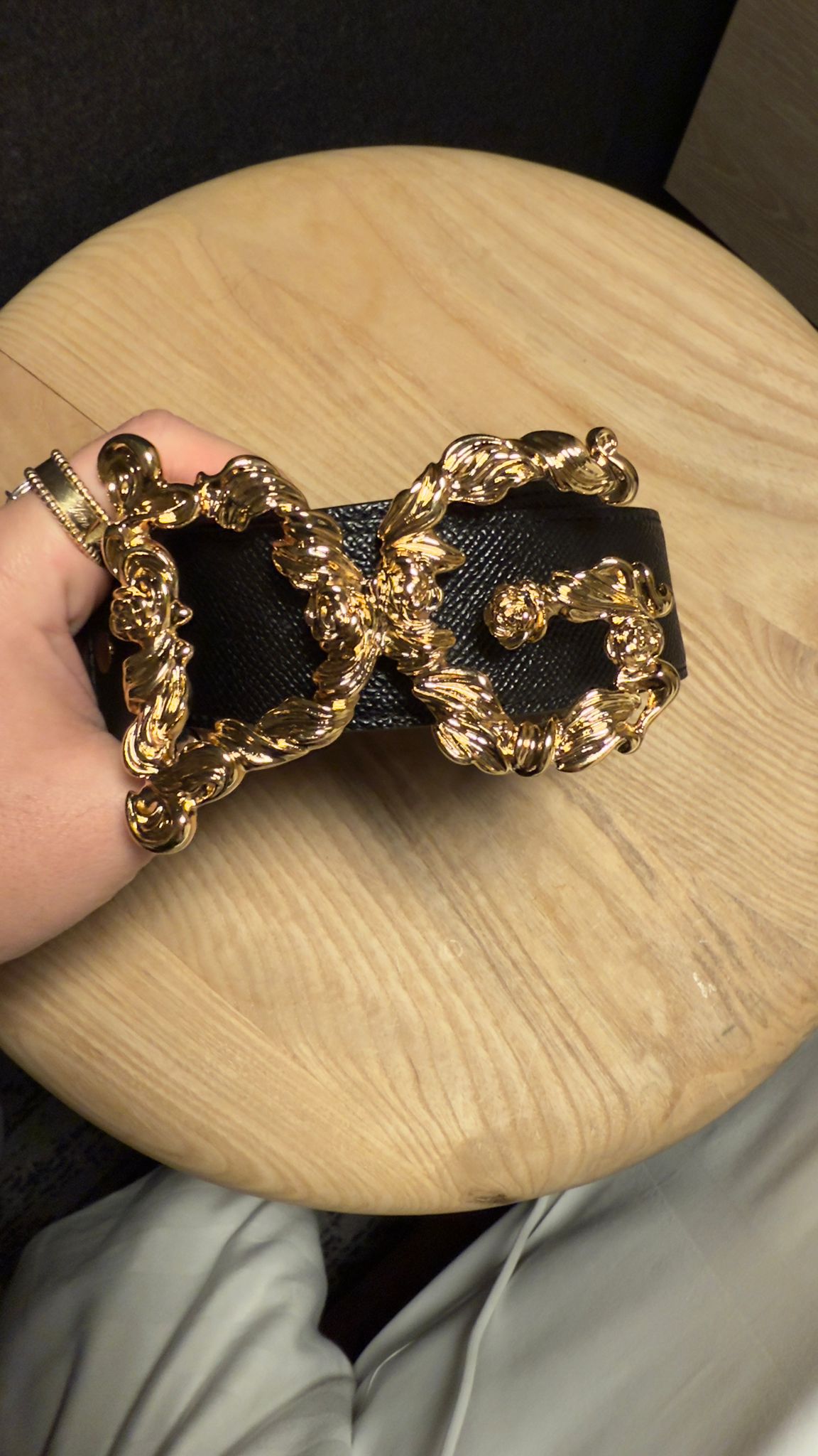 New Dolce & Gabbana black Leather Belt with baroque Gold Buckel DG LOGO