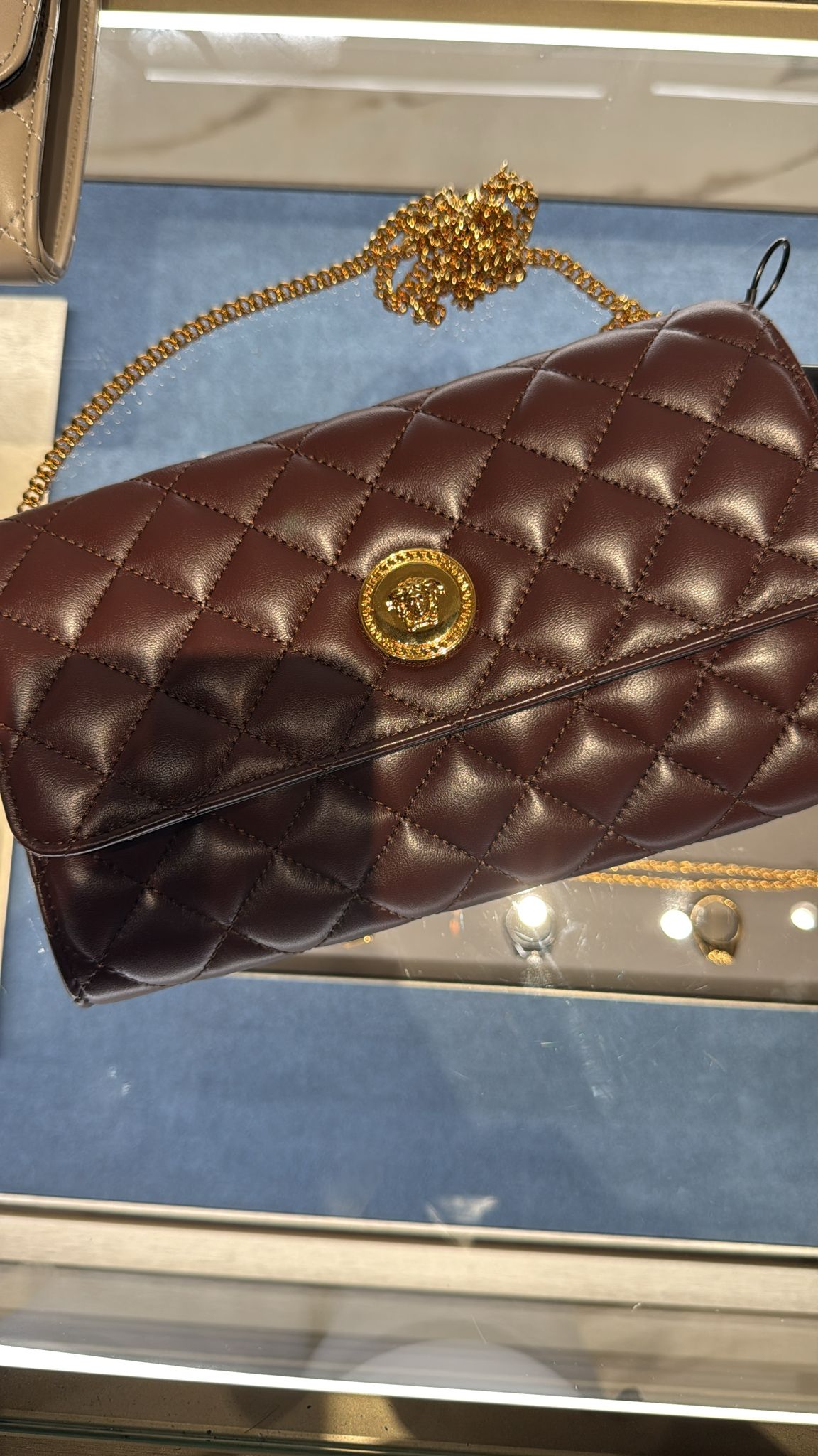 New Versace Quilted Leather Shoulder Bag Chocolate