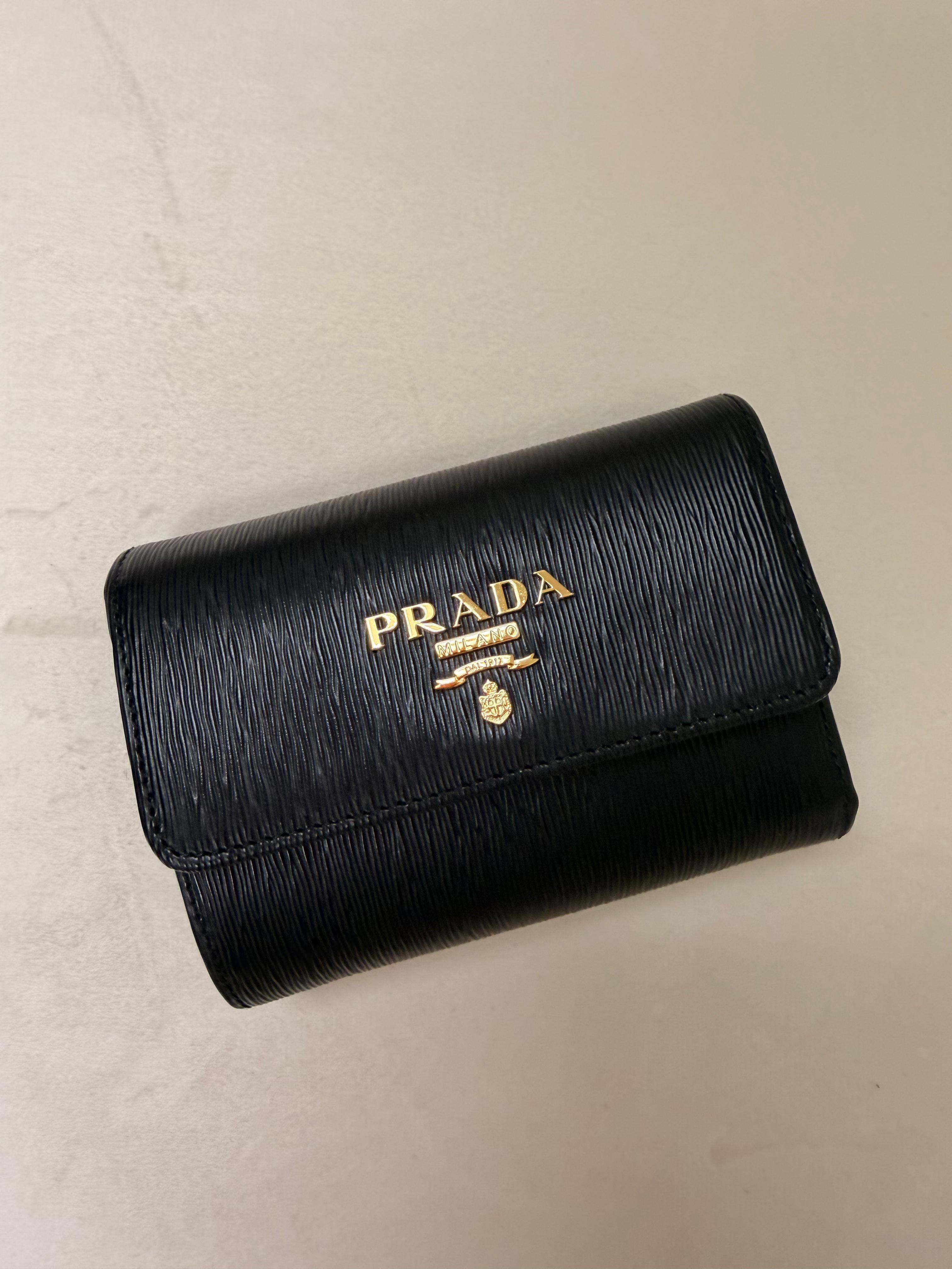 New Prada Compact Wallet Leather Nero Black