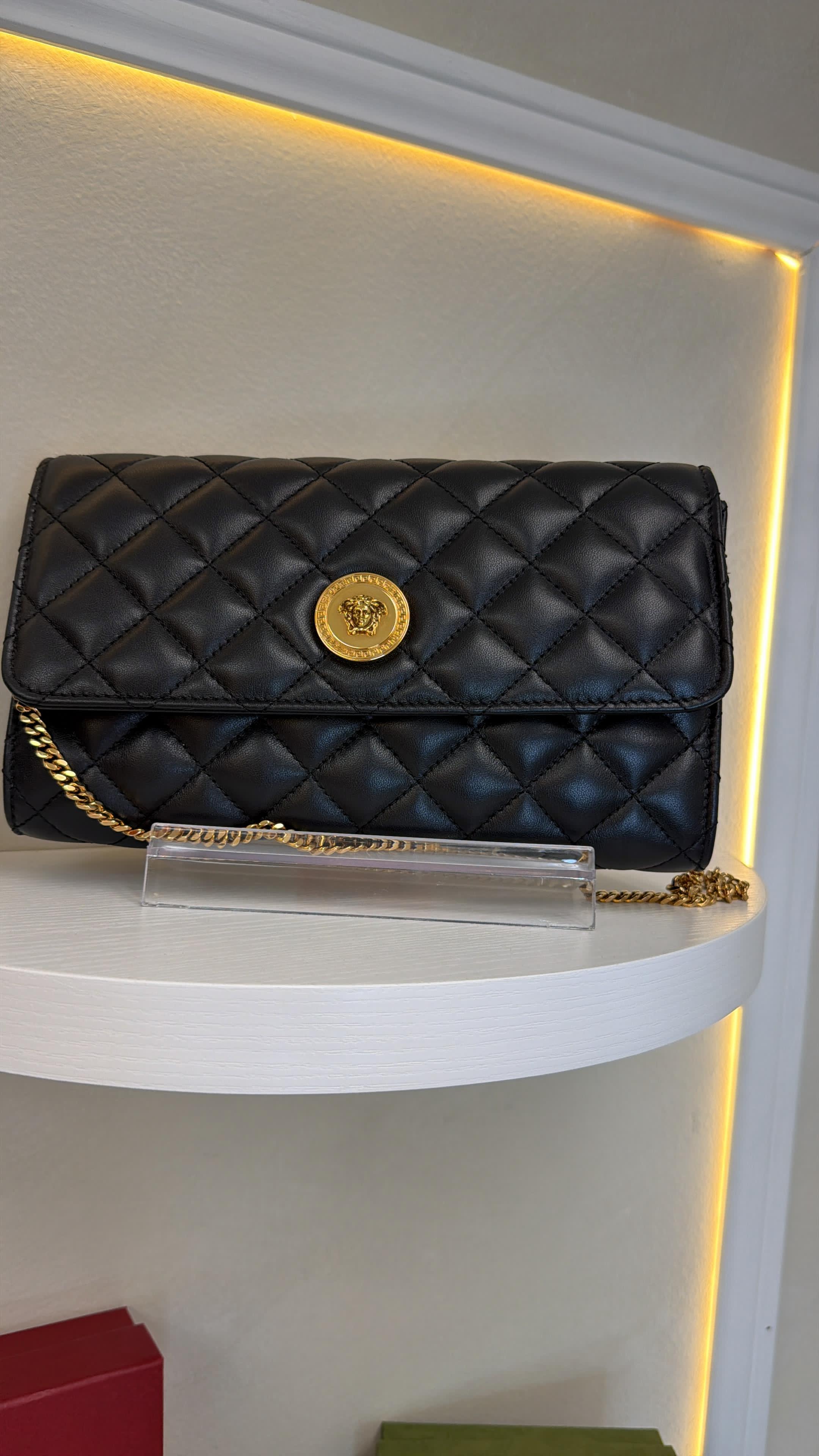 New Versace Quilted Leather Clutch Black