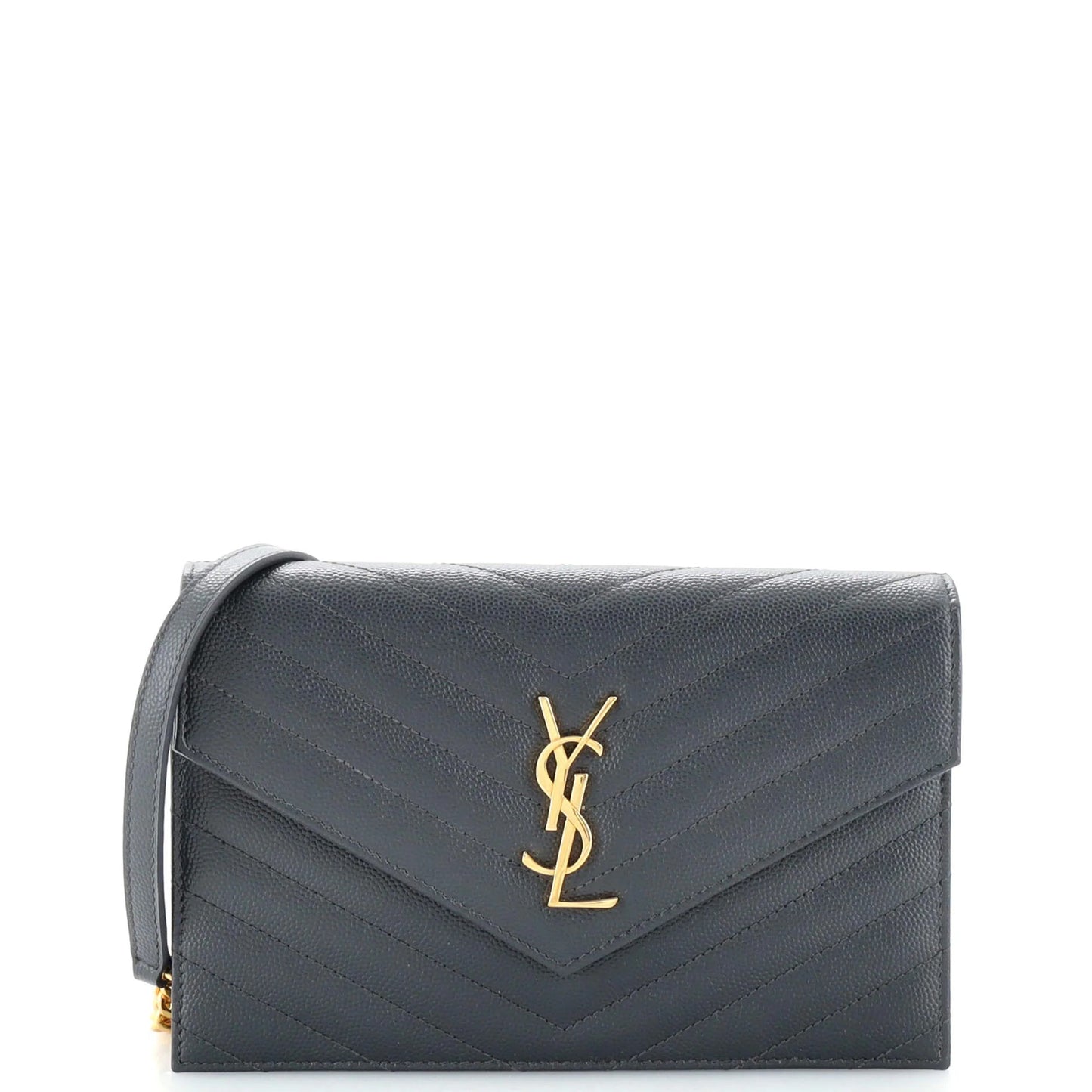 Saint Laurent Classic Monogram Wallet on Chain Matelasse Chevron Leather Small