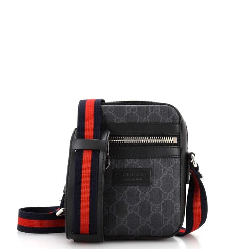 Gucci Web Strap Front Zip Messenger Bag GG Coated Canvas Mini