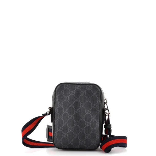 Gucci Web Strap Front Zip Messenger Bag GG Coated Canvas Mini