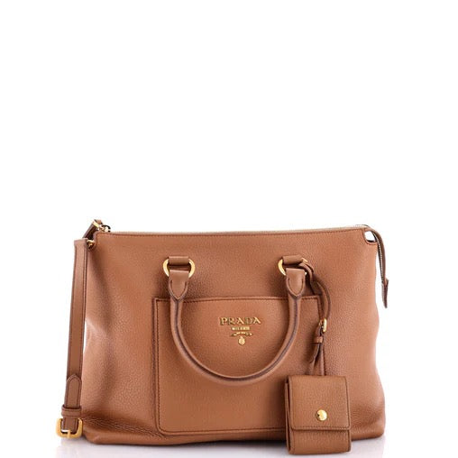 Prada Front Pocket Convertible Shopping Tote Vitello Daino Medium