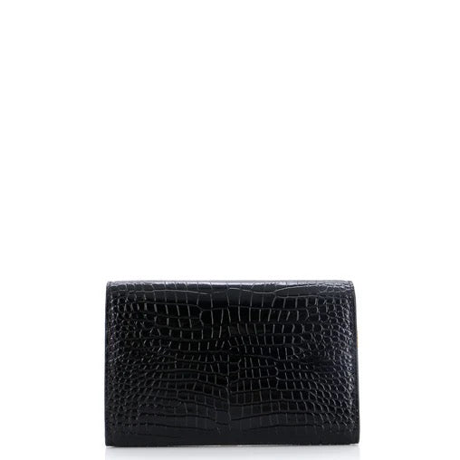 Saint Laurent Classic Monogram Flap Chain Wallet Crocodile Embossed Leather