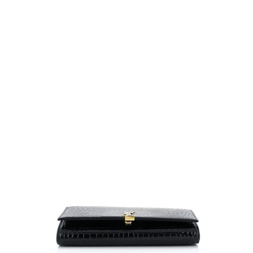 Saint Laurent Classic Monogram Flap Chain Wallet Crocodile Embossed Leather