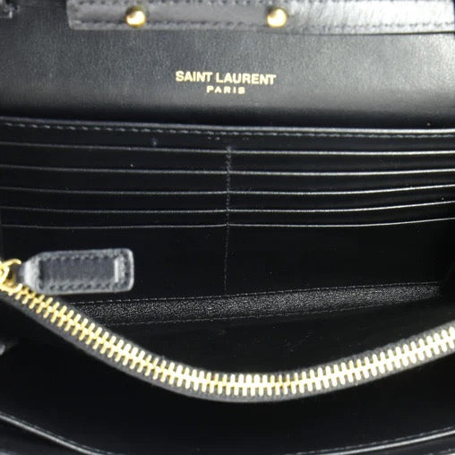 Saint Laurent Classic Monogram Flap Chain Wallet Crocodile Embossed Leather