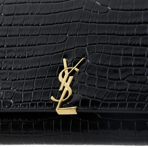 Saint Laurent Classic Monogram Flap Chain Wallet Crocodile Embossed Leather