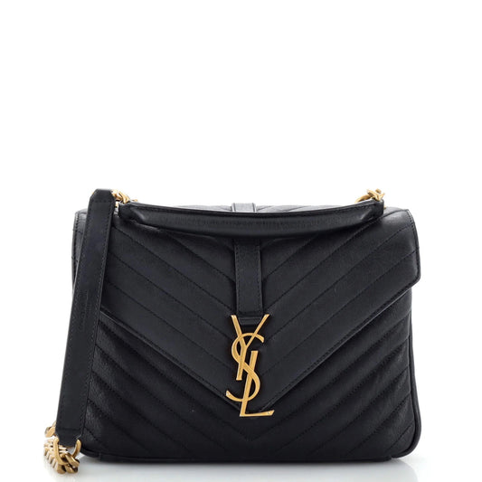 Saint Laurent Classic Monogram College Bag Matelasse Chevron Leather Medium