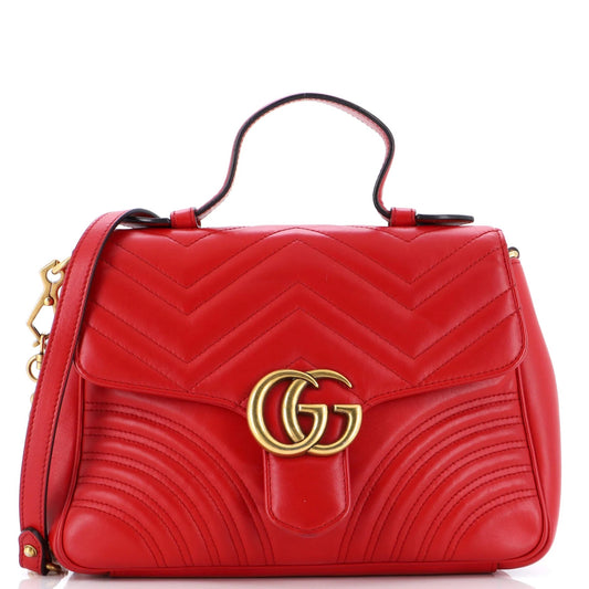 Gucci GG Marmont Top Handle Flap Bag Matelasse Leather Small