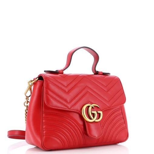 Gucci GG Marmont Top Handle Flap Bag Matelasse Leather Small