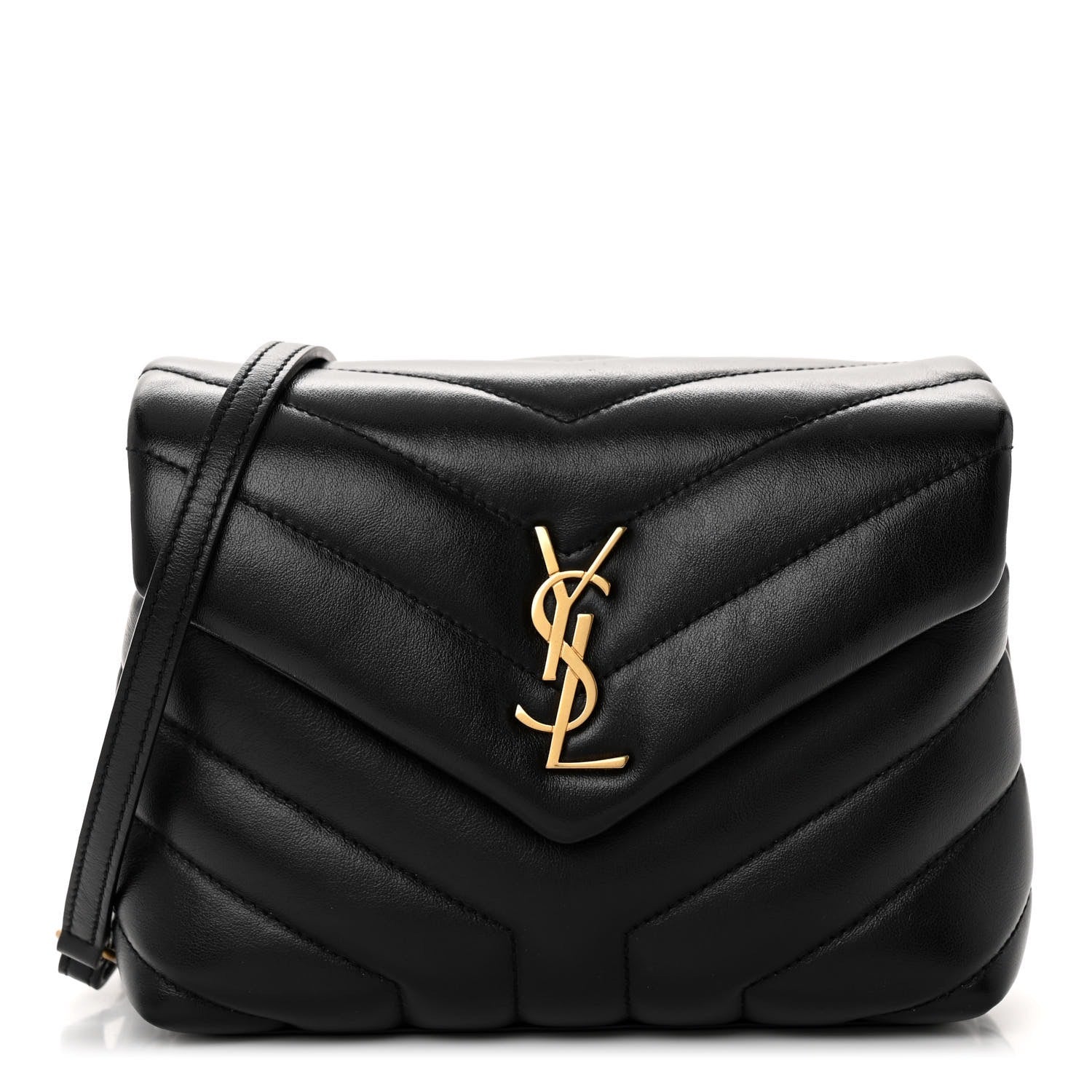 Saint Laurent Calfskin Y Quilted Monogram Toy Loulou Crossbody Bag Black