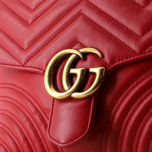 Gucci GG Marmont Top Handle Flap Bag Matelasse Leather Small