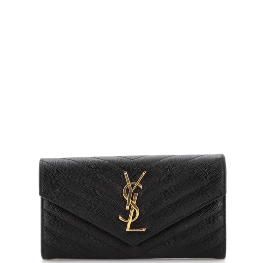 Saint Laurent Classic Monogram Flap Wallet Matelasse Chevron Leather Large