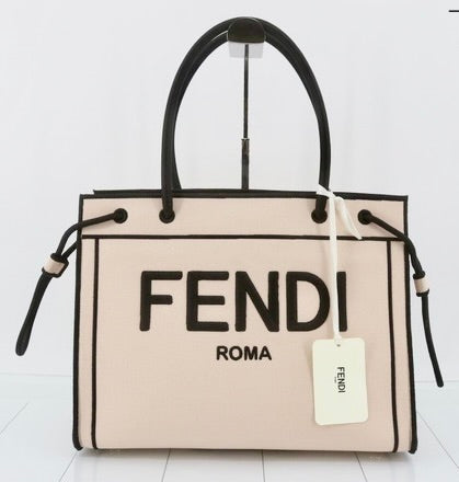 Fendi Women's Black Canvas Tote Bag With Roma Embroidery