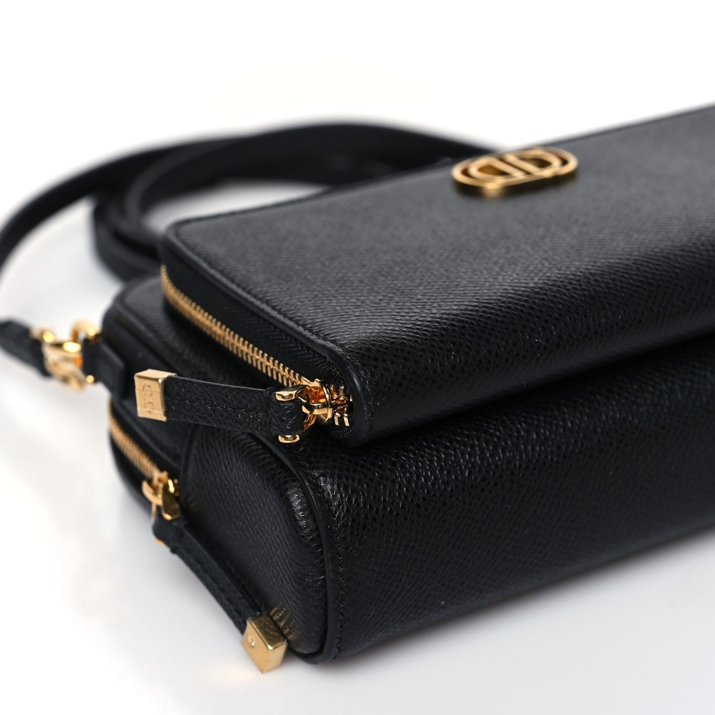 CHRISTIAN DIOR  Grained Calfskin Caro Double Pouch Black