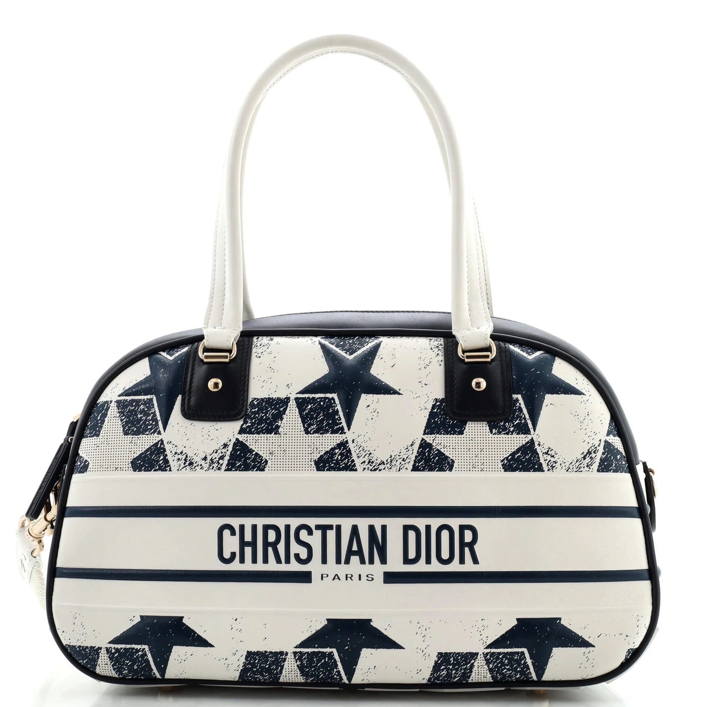 Christian Dior Vibe Zip Bowling Bag Printed Star Embossed Leather Medium