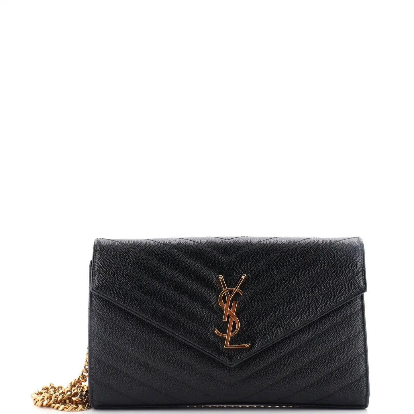 Saint Laurent Classic Monogram Wallet on Chain Matelasse Chevron Leather Medium