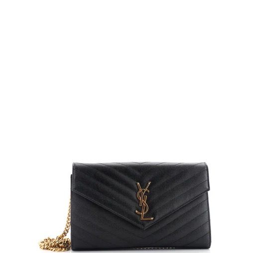 Saint Laurent Classic Monogram Wallet on Chain Matelasse Chevron Leather Medium