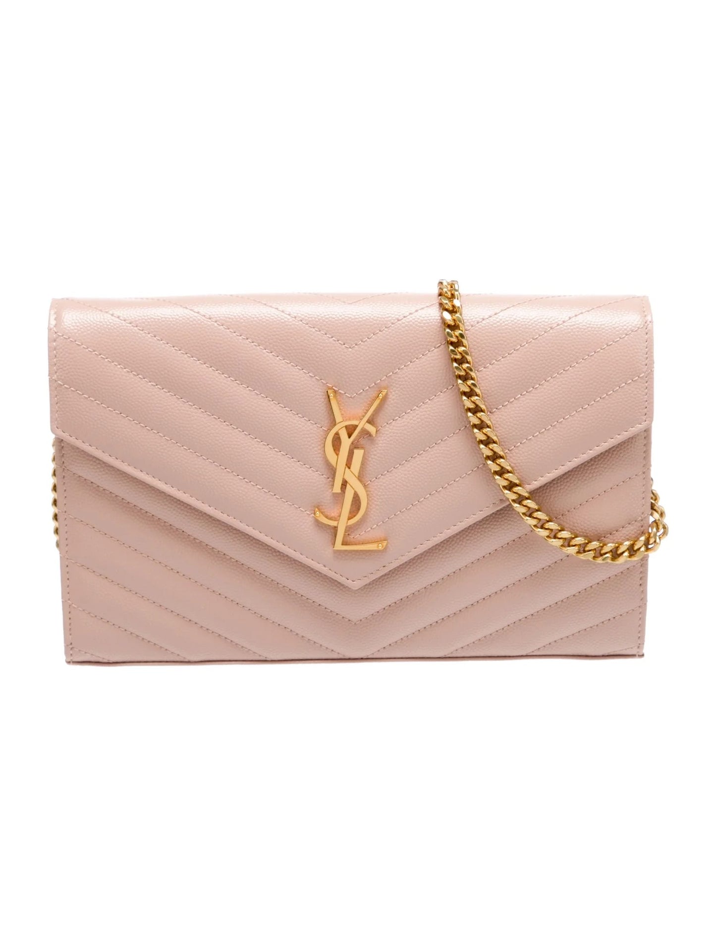 Saint Laurent Classic Monogram Wallet on Chain Matelasse Chevron Leather Medium