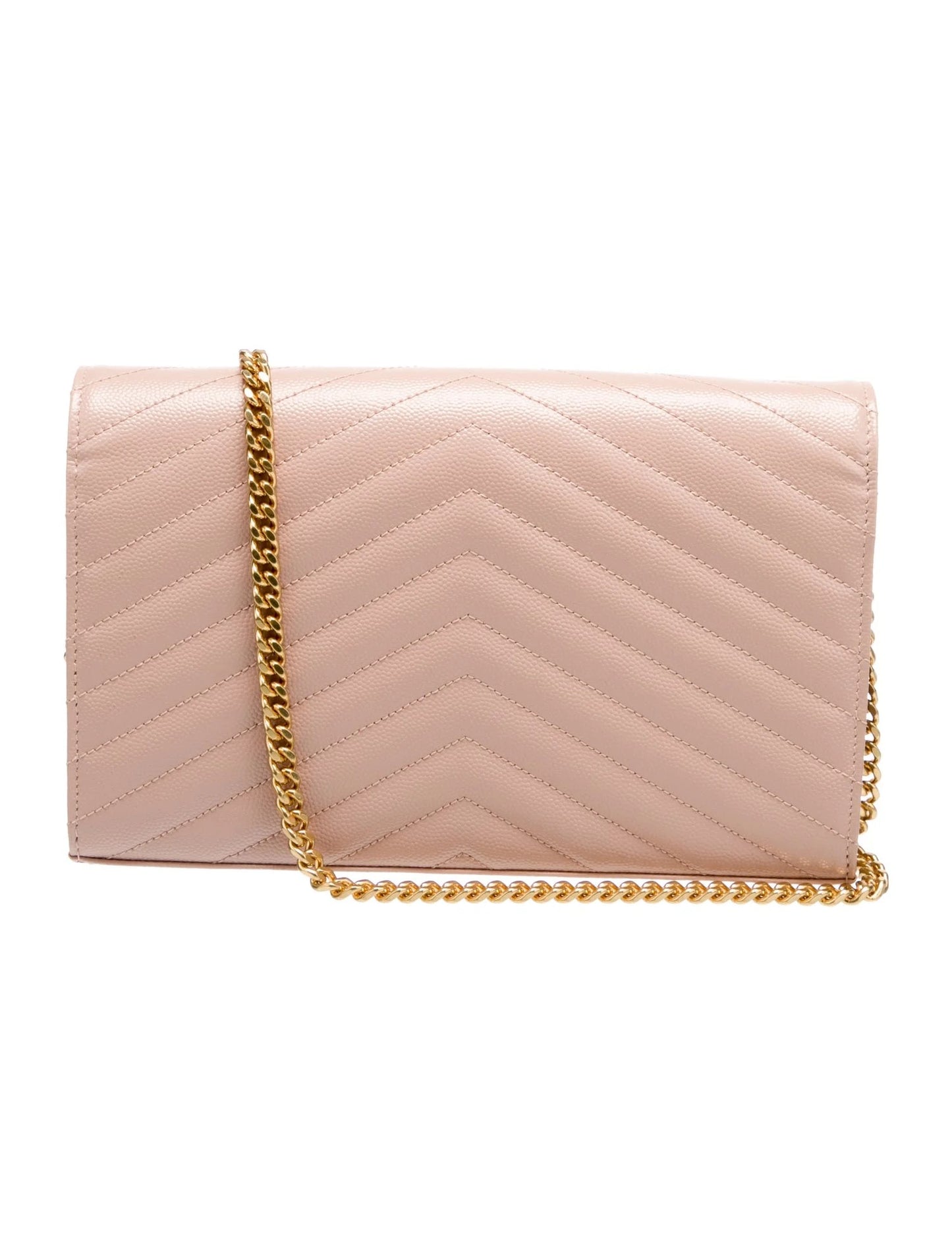 Saint Laurent Classic Monogram Wallet on Chain Matelasse Chevron Leather Medium