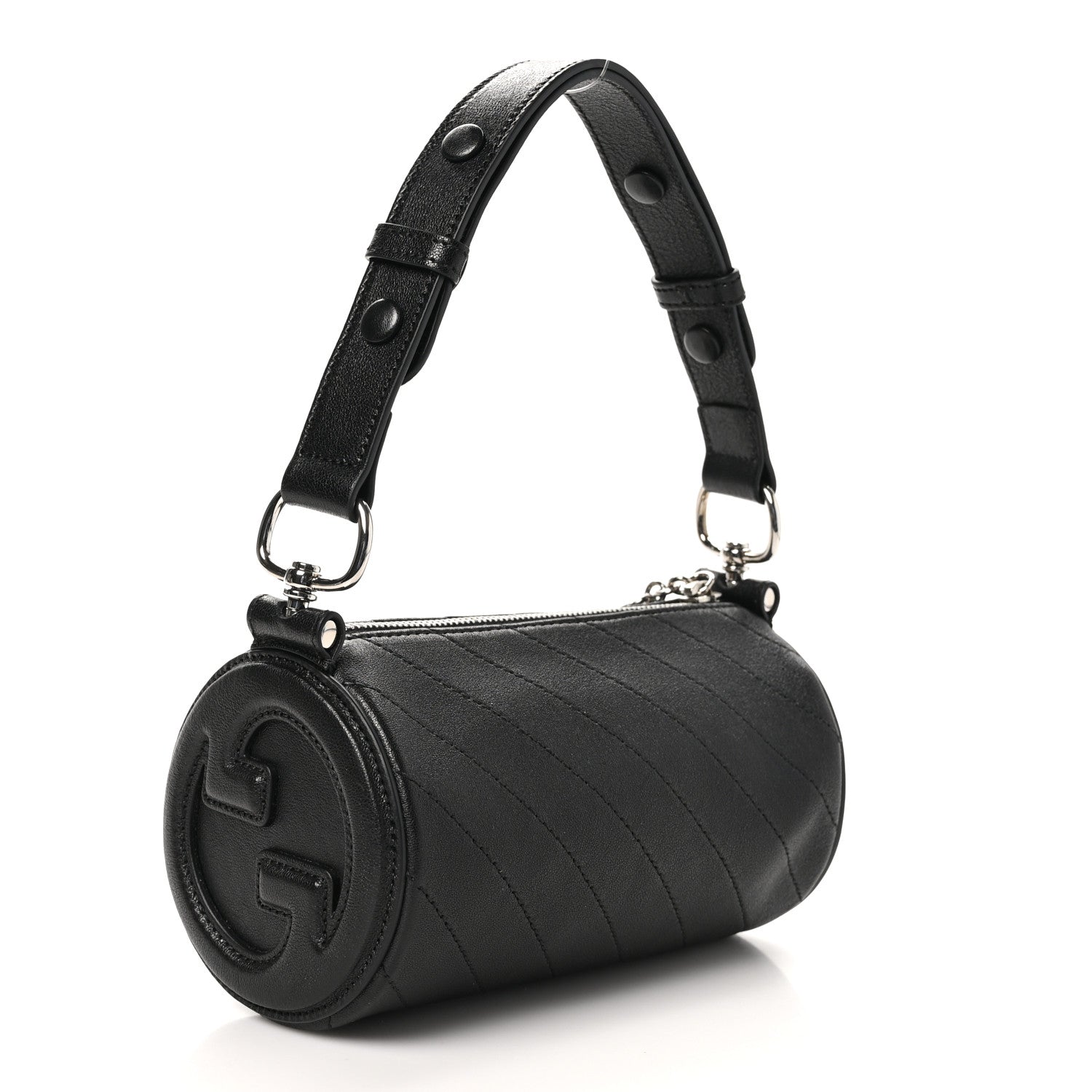 New Gucci Sakai Be Green Calfskin Diagonal Stitched Mini Blondie Barrel Shoulder Bag Black