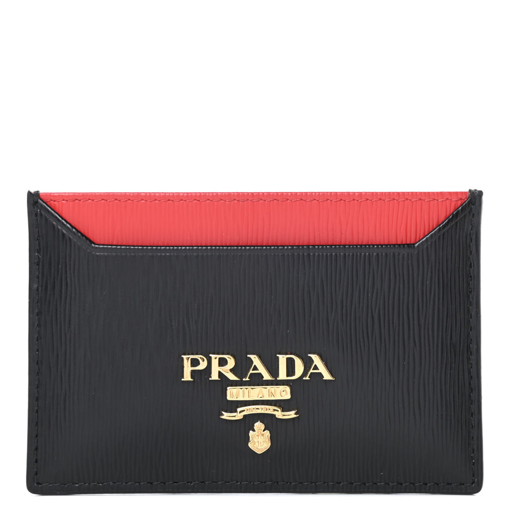 New Prada  Vitello Move Metal Card Case Black Lacca