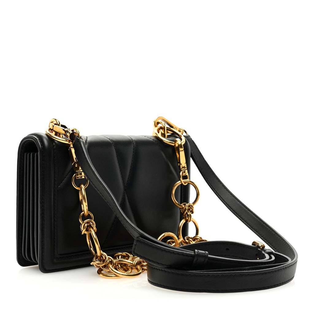 DOLCE GABBANA Lambskin Mini Devotion Crossbody Bag Black