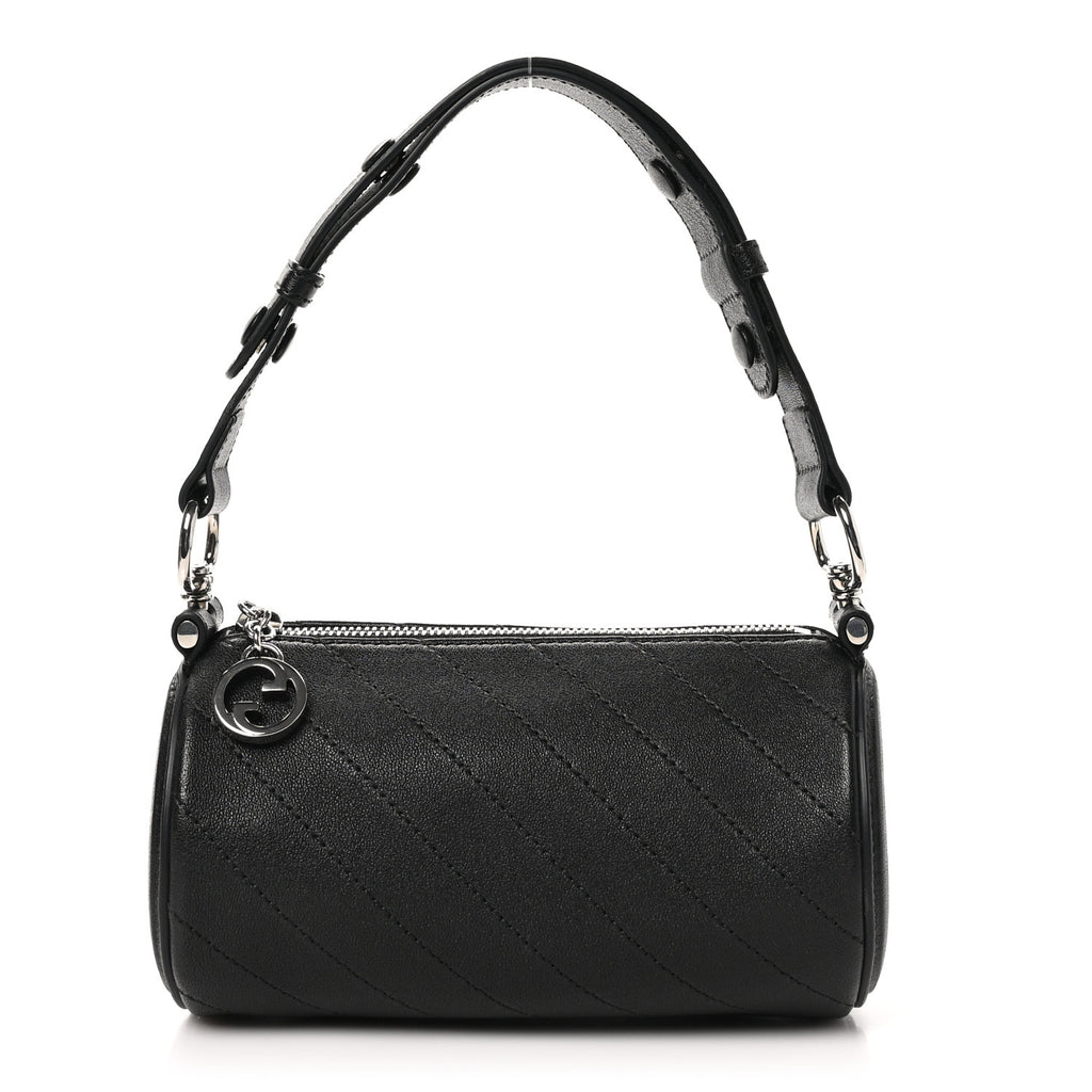 New Gucci Sakai Be Green Calfskin Diagonal Stitched Mini Blondie Barrel Shoulder Bag Black