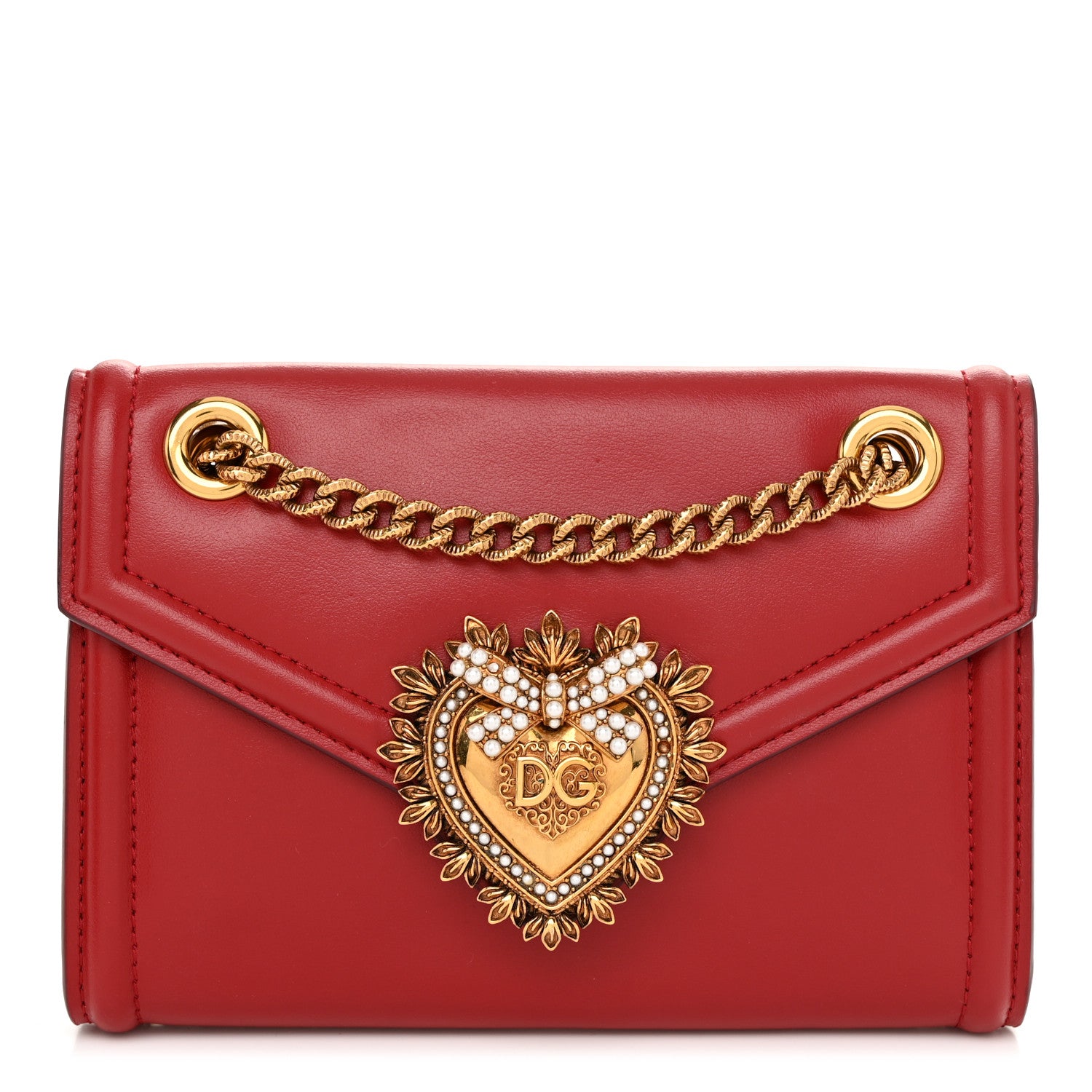 Dolce & Gabbana Smooth Calfskin Mini Devotion Crossbody Bag Poppy Red
