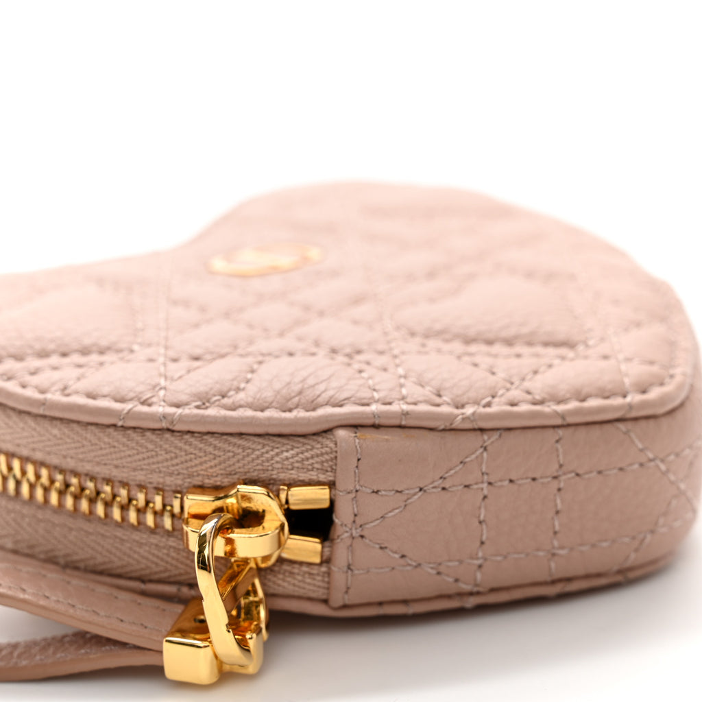 Christian Dior Calfskin Cannage Dioramour Caro Heart Pouch With Chain Rose Des Vents
