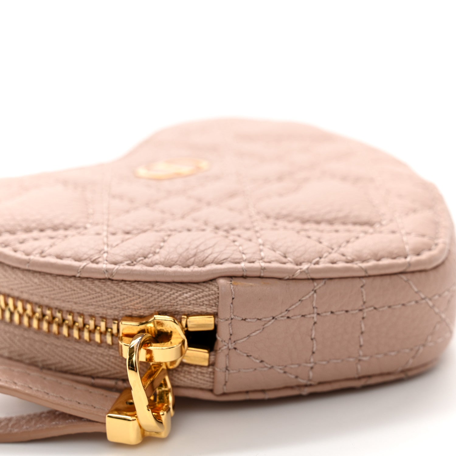 Christian Dior Calfskin Cannage Dioramour Caro Heart Pouch With Chain Rose Des Vents