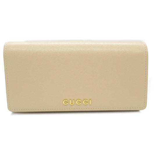 New Gucci Bi-Fold Long Wallet in Beige Calfskin
