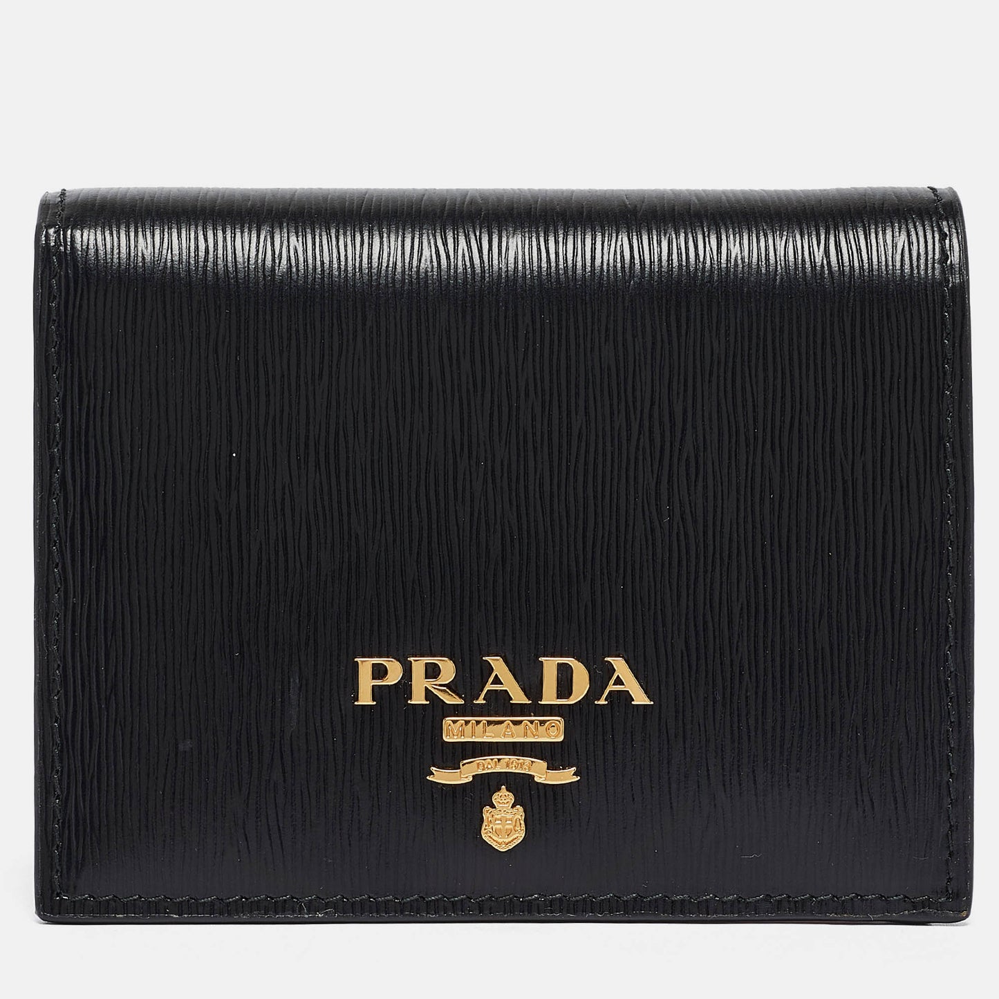 New Prada Black/Red Vitello Move Leather Logo Bifold Compact Wallet