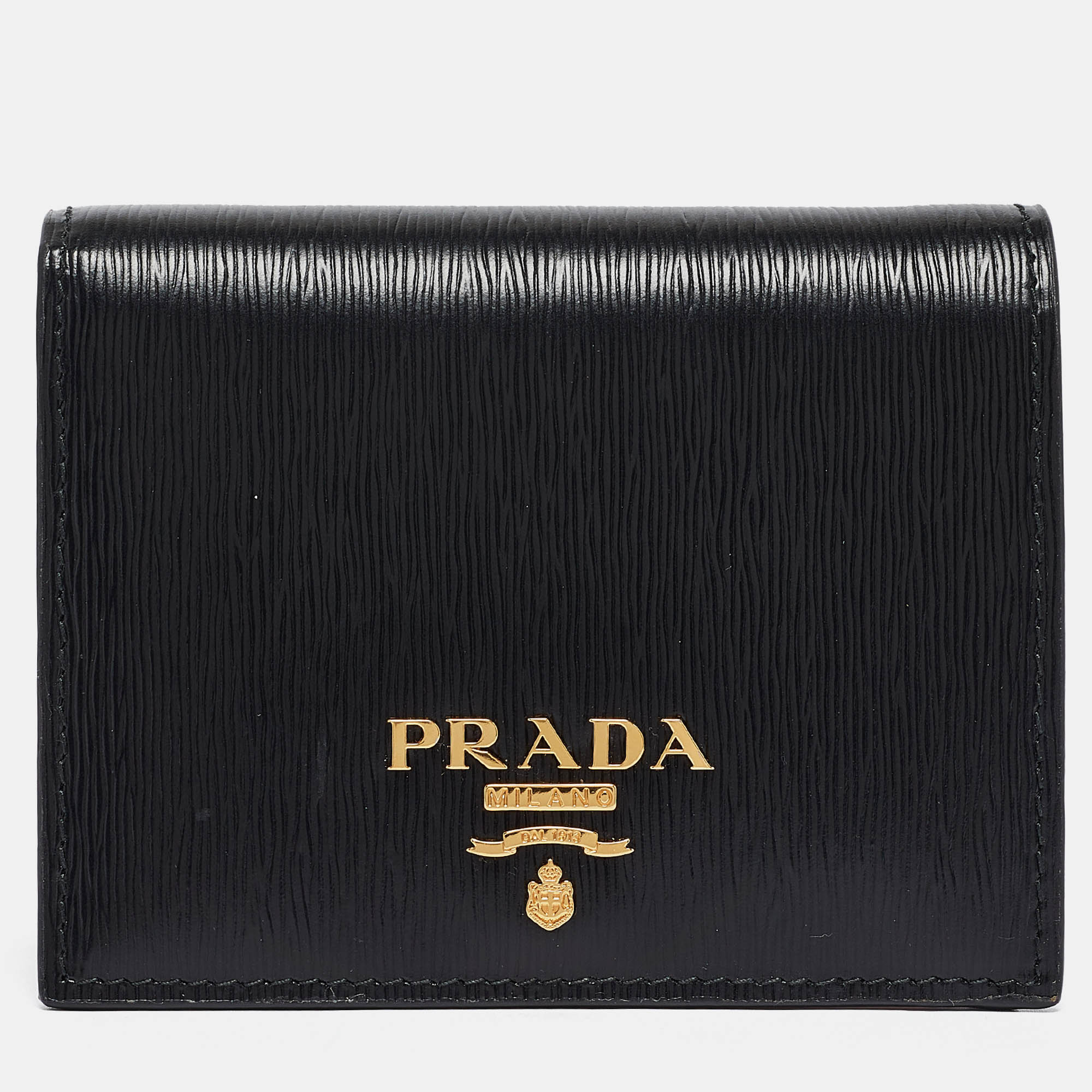 New Prada Black/Red Vitello Move Leather Logo Bifold Compact Wallet