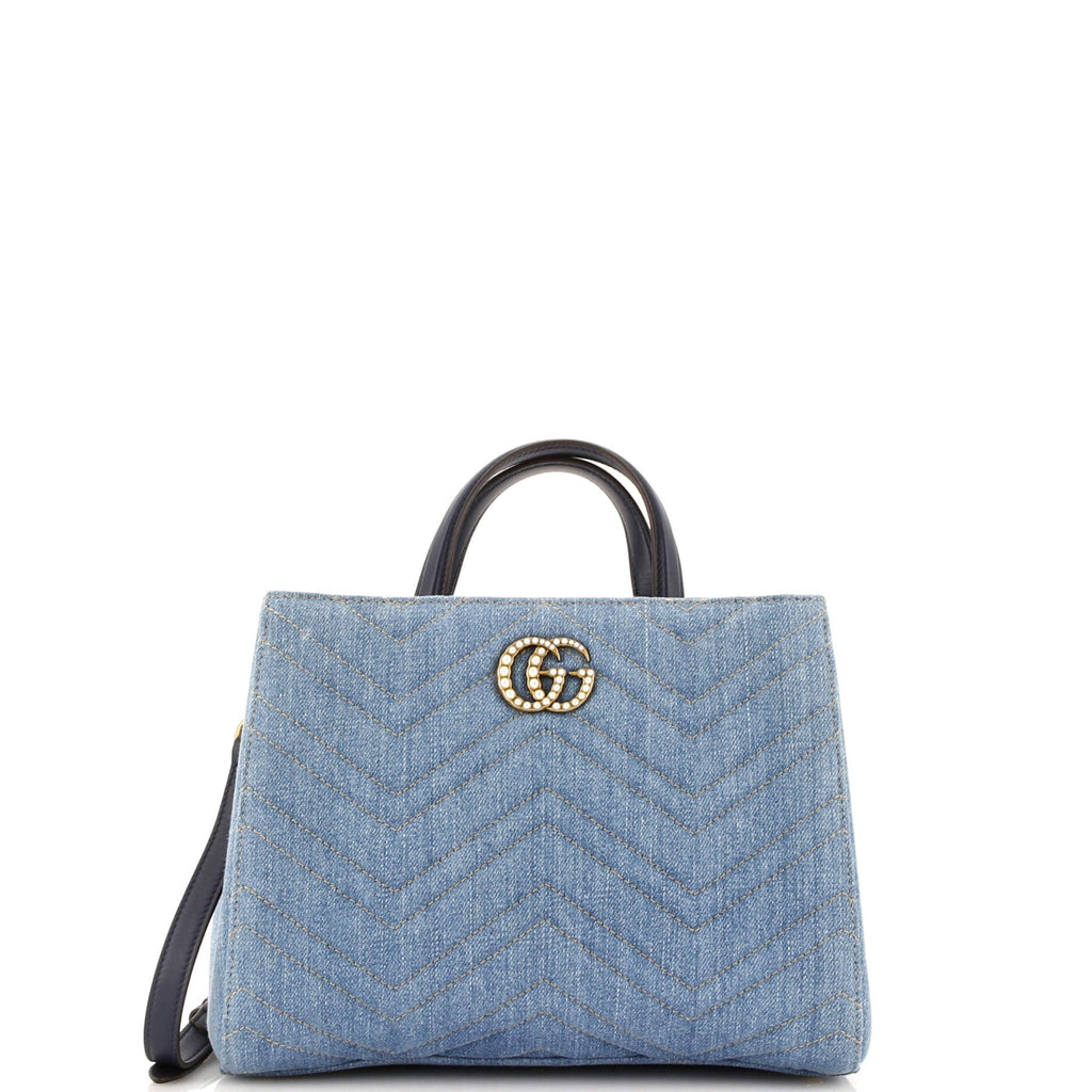 Gucci Pearly GG Marmont Tote Matelasse Denim Small