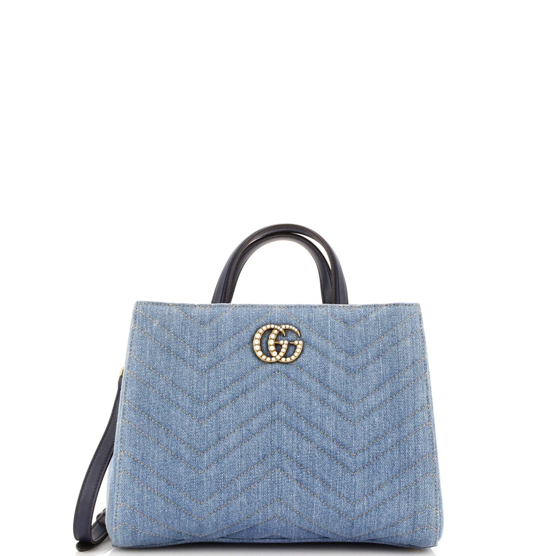 Gucci Pearly GG Marmont Tote Matelasse Denim Small