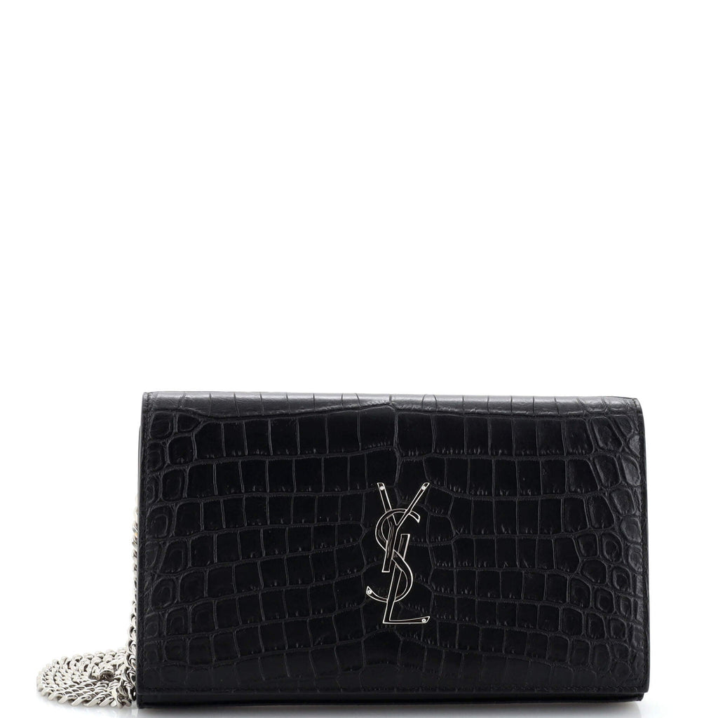 Saint Laurent Classic Monogram Wallet on Chain Crocodile Embossed Leather