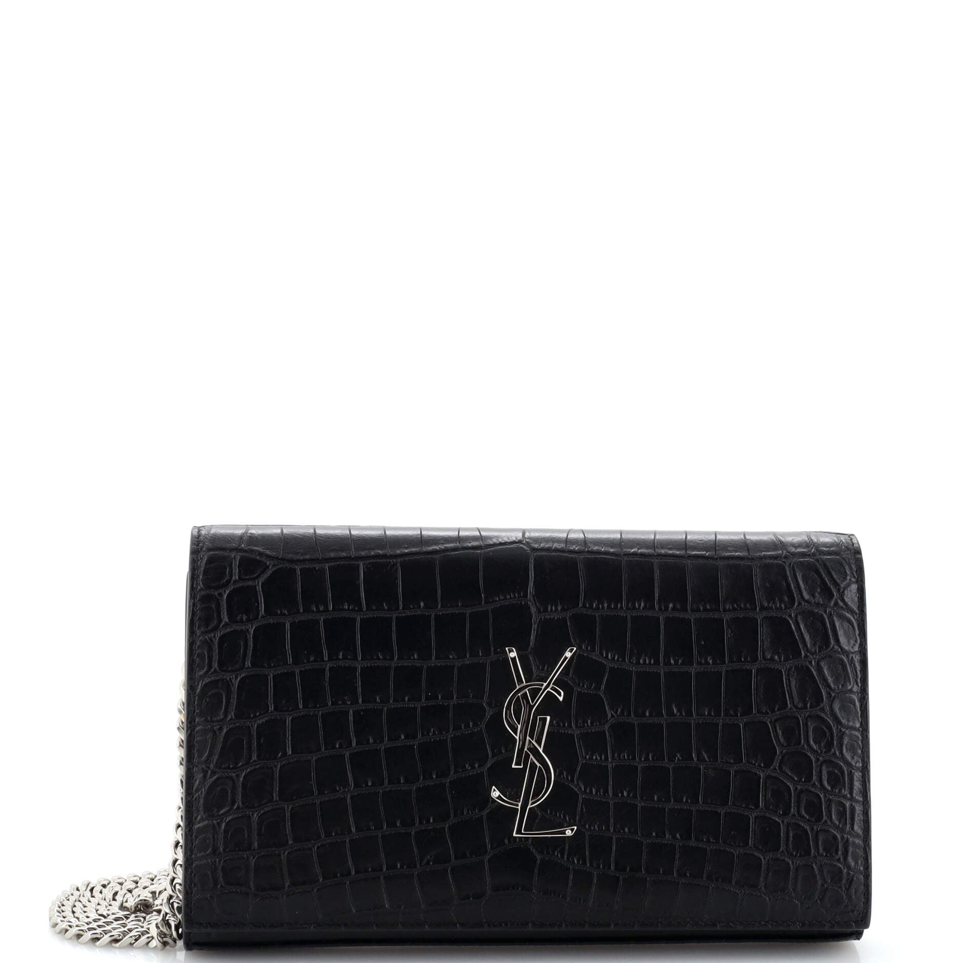 Saint Laurent Classic Monogram Wallet on Chain Crocodile Embossed Leather