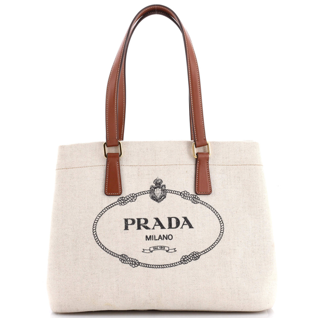 Prada Logo Open Tote Canvas with Leather Medium