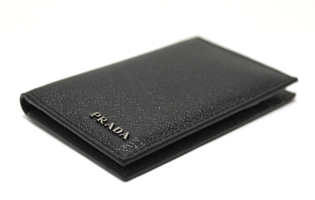 New Prada Black Calfskin Micro-Grained Leather Wallet