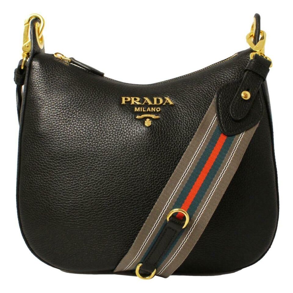 New Prada Black Vitello Phenix Leather
