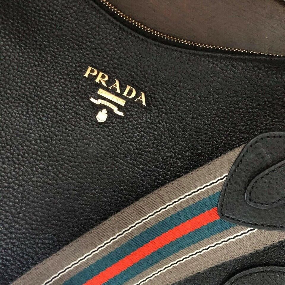 New Prada Black Vitello Phenix Leather